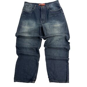 Brooklyn Xpress Y2K Baggy Embroidered Jeans Mens 34 Dark Wash Streetwear Skater